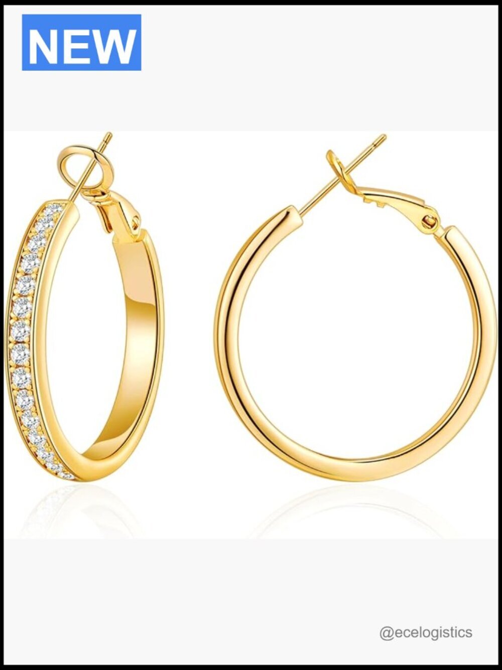 Large Cubic Zirconia Hoop Earrings, Hypoallergenic, 20-70mm Sizes